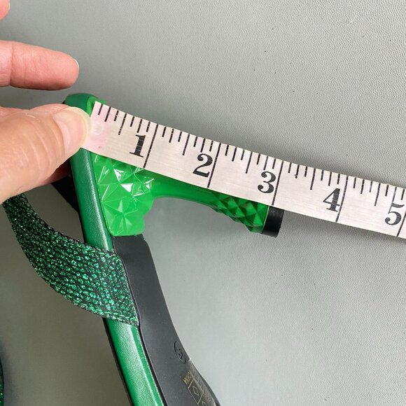 Green Sparkly Pointy Toe Sling Back Heeled Shoes Sz 10 - Picture 11 of 12